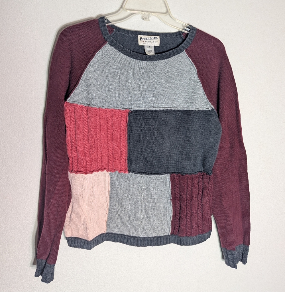 Pendleton Womens Sweater Vintage 90s Y2K Patchwork Colorblock Grandpa Pink Small